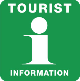 Gröna och vita symbolen för Tourist Information.